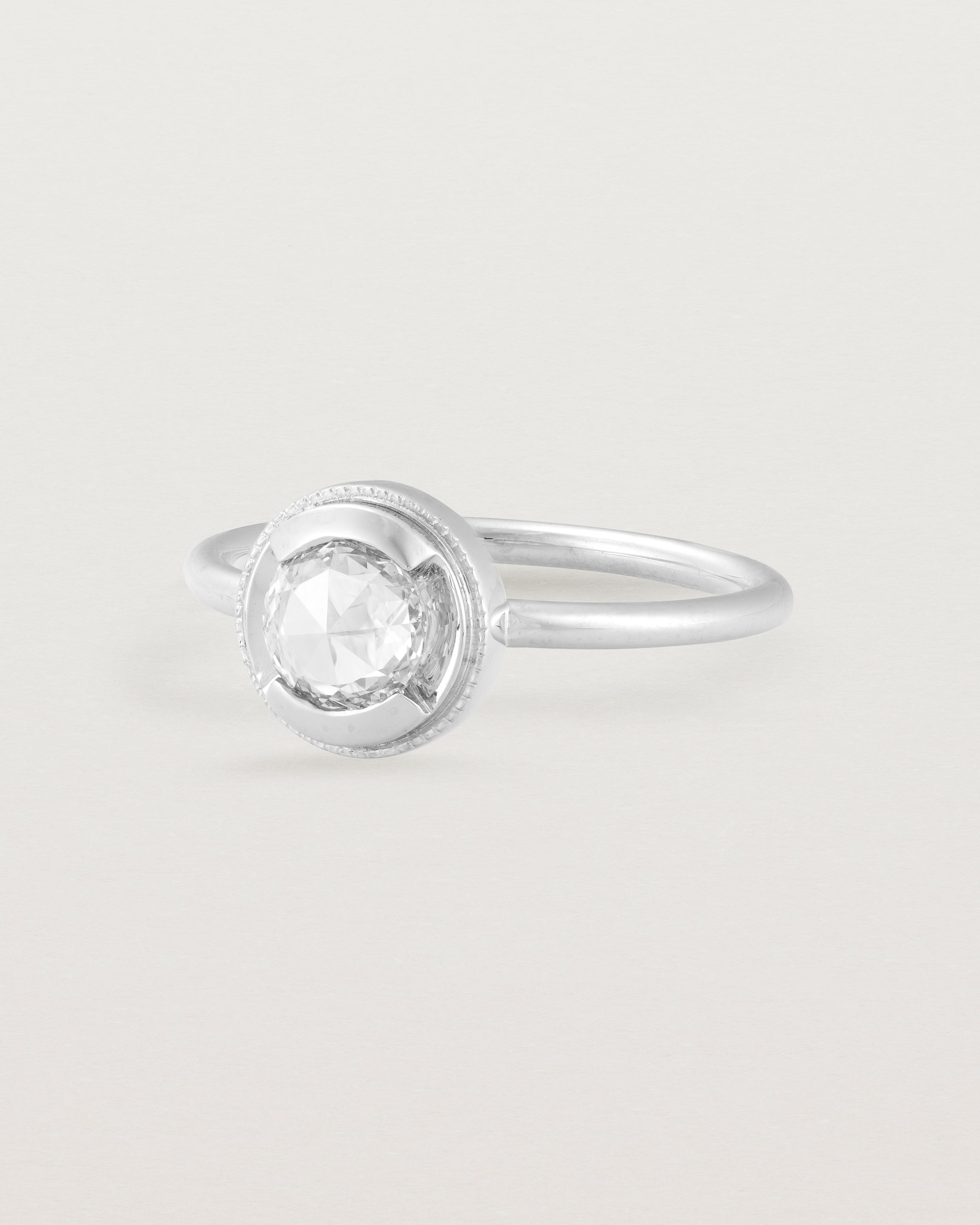 Angled view of the Adeline Rose Cut Ring | Diamond | White Gold.