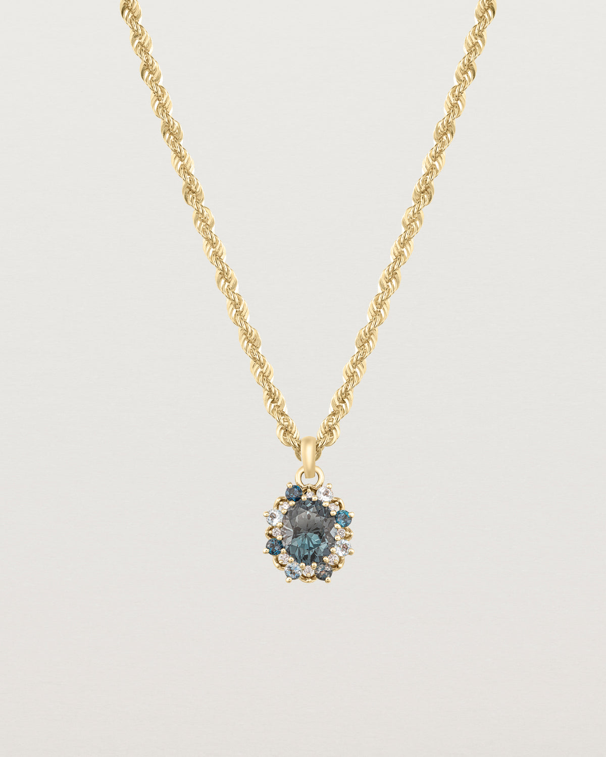 Eirene Halo Pendant | Blue Spinel & Diamond