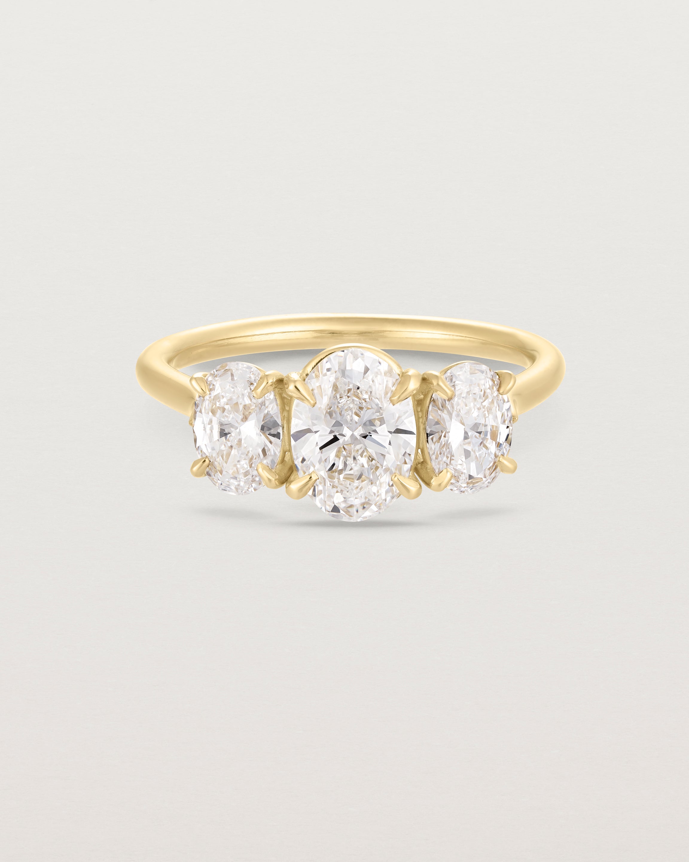 Front view of the Kahlia Trio Ring | Laboratory Grown Diamonds in yellow gold.