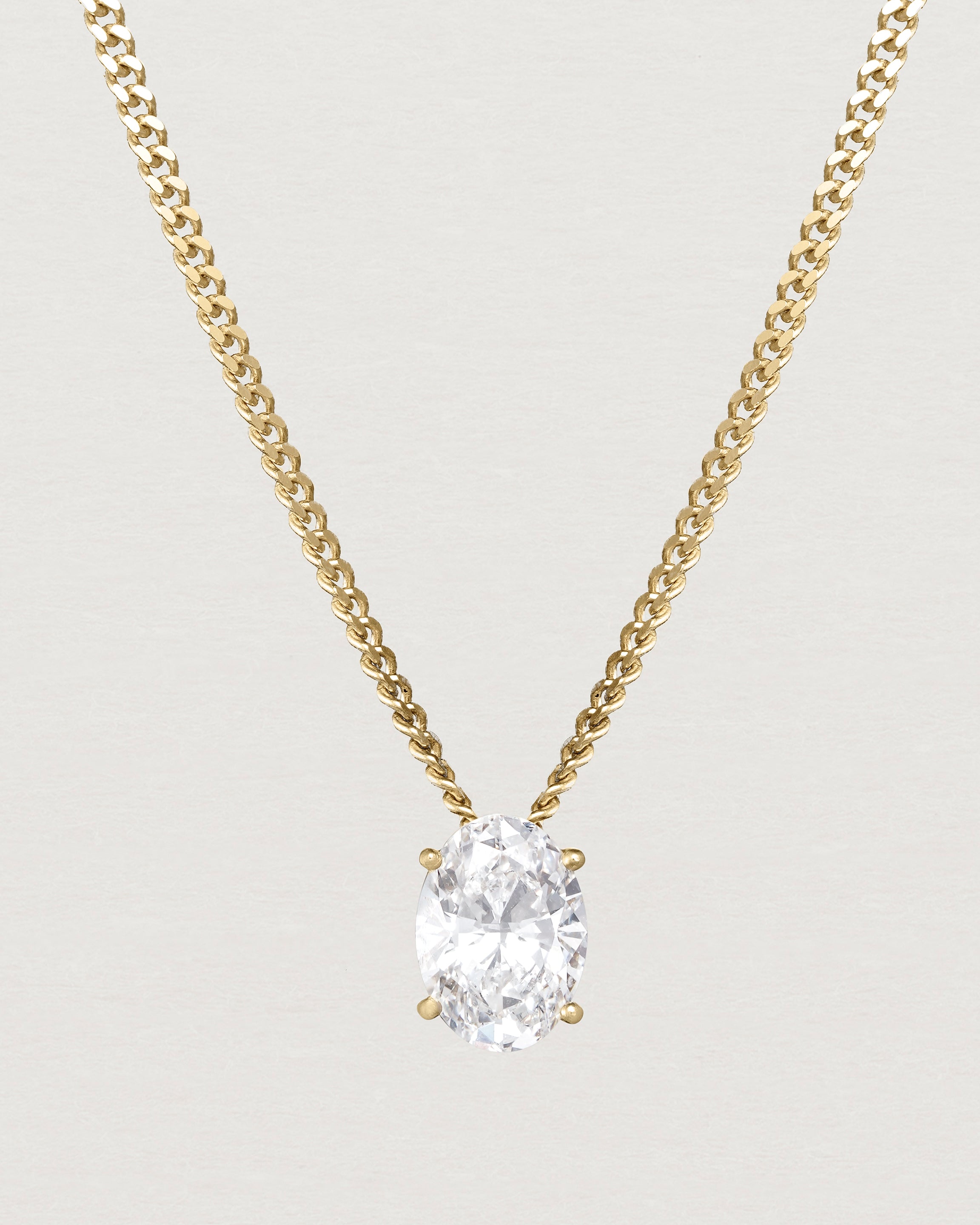 Close up view of the Sara Necklace | Laboratory Grown Diamond in yellow gold. 