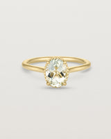 Front view of the Thea Oval Solitaire | Green Amethyst in yellow gold.