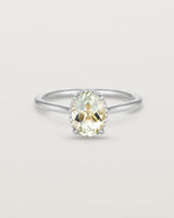 Front view of the Thea Oval Solitaire | Green Amethyst in white gold.