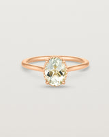Front view of the Thea Oval Solitaire | Green Amethyst in rose gold.