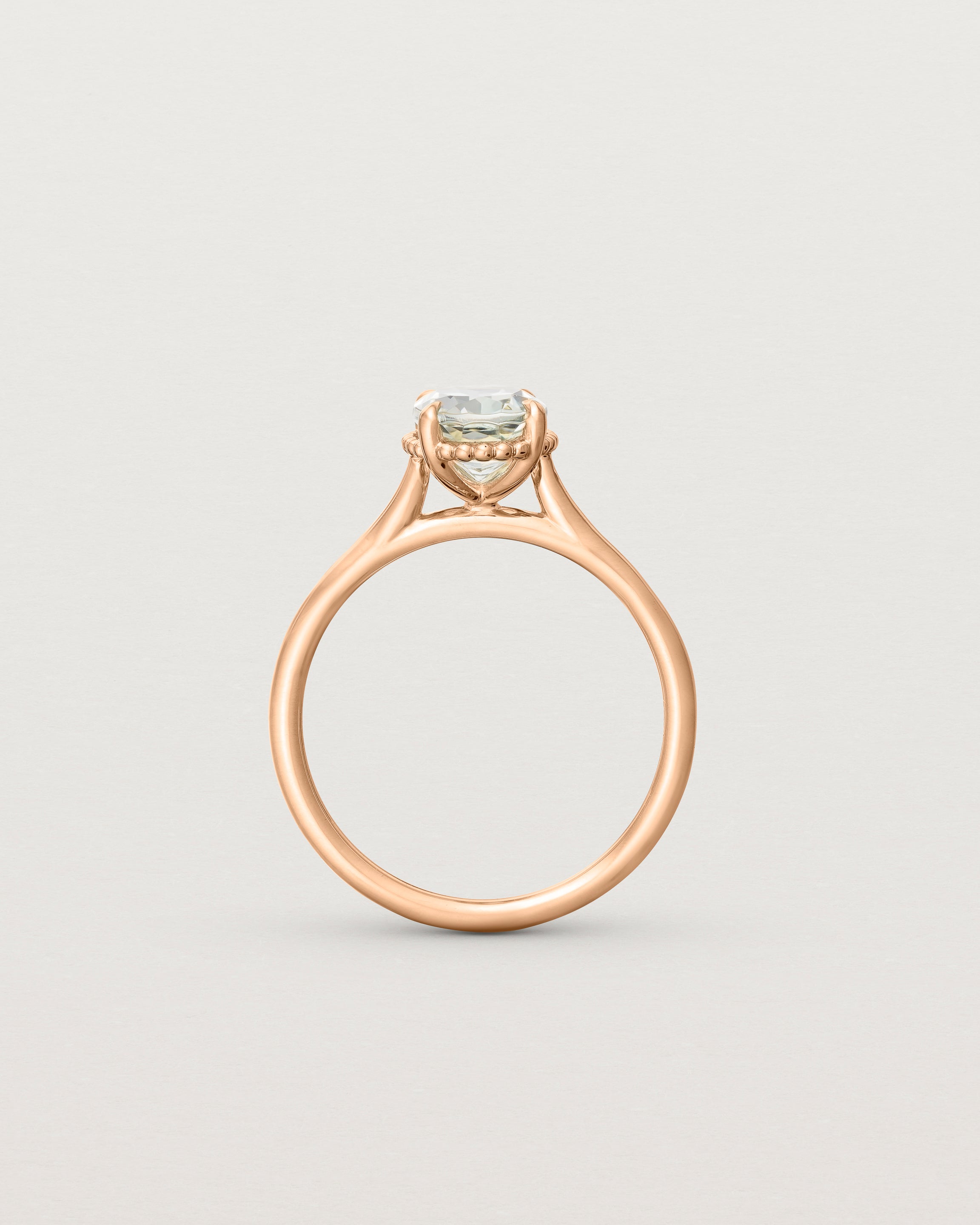 Standing view of the Thea Oval Solitaire | Green Amethyst in rose gold.