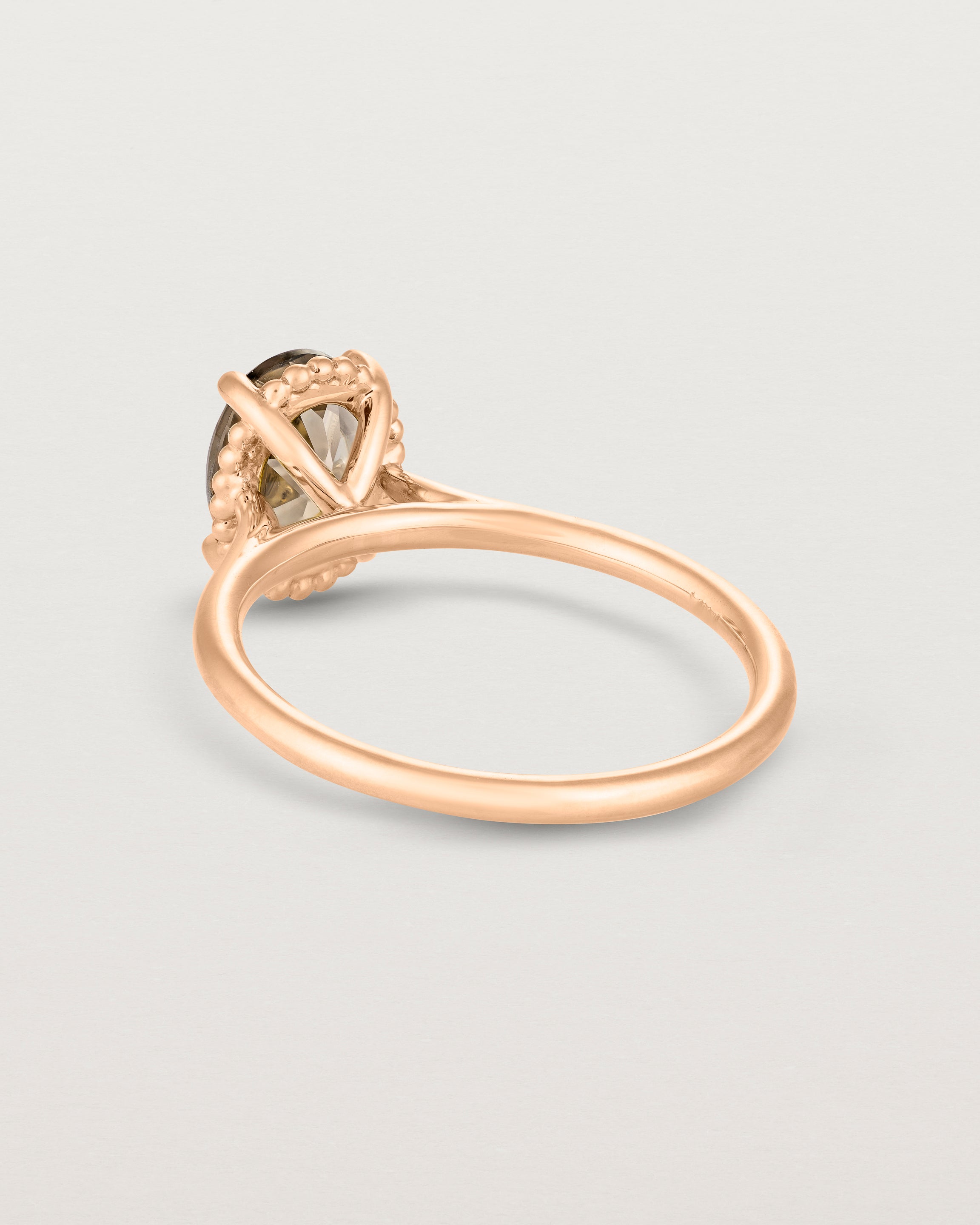 Back view of the Thea Oval Solitaire | Smokey Quartz in rose gold.