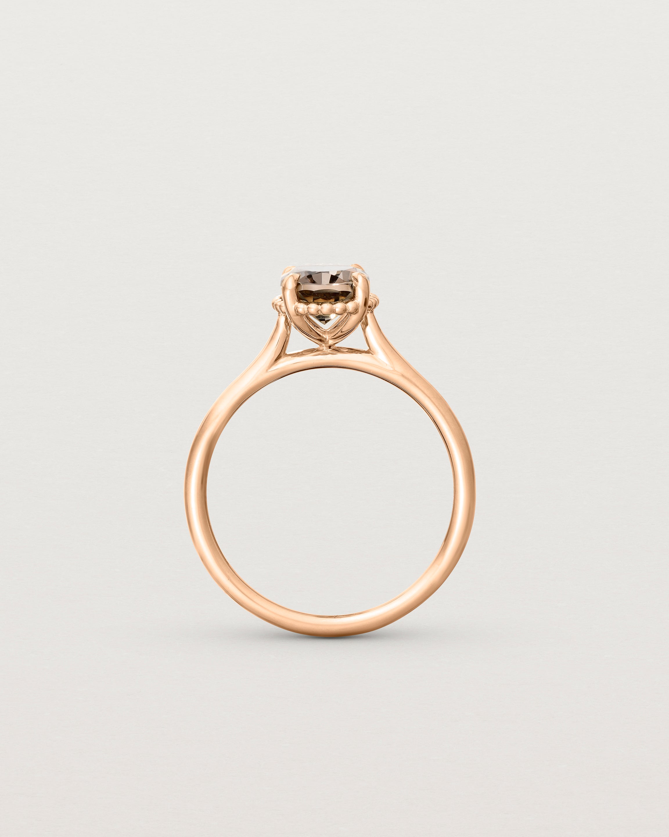 Standing view of the Thea Oval Solitaire | Smokey Quartz in rose gold.