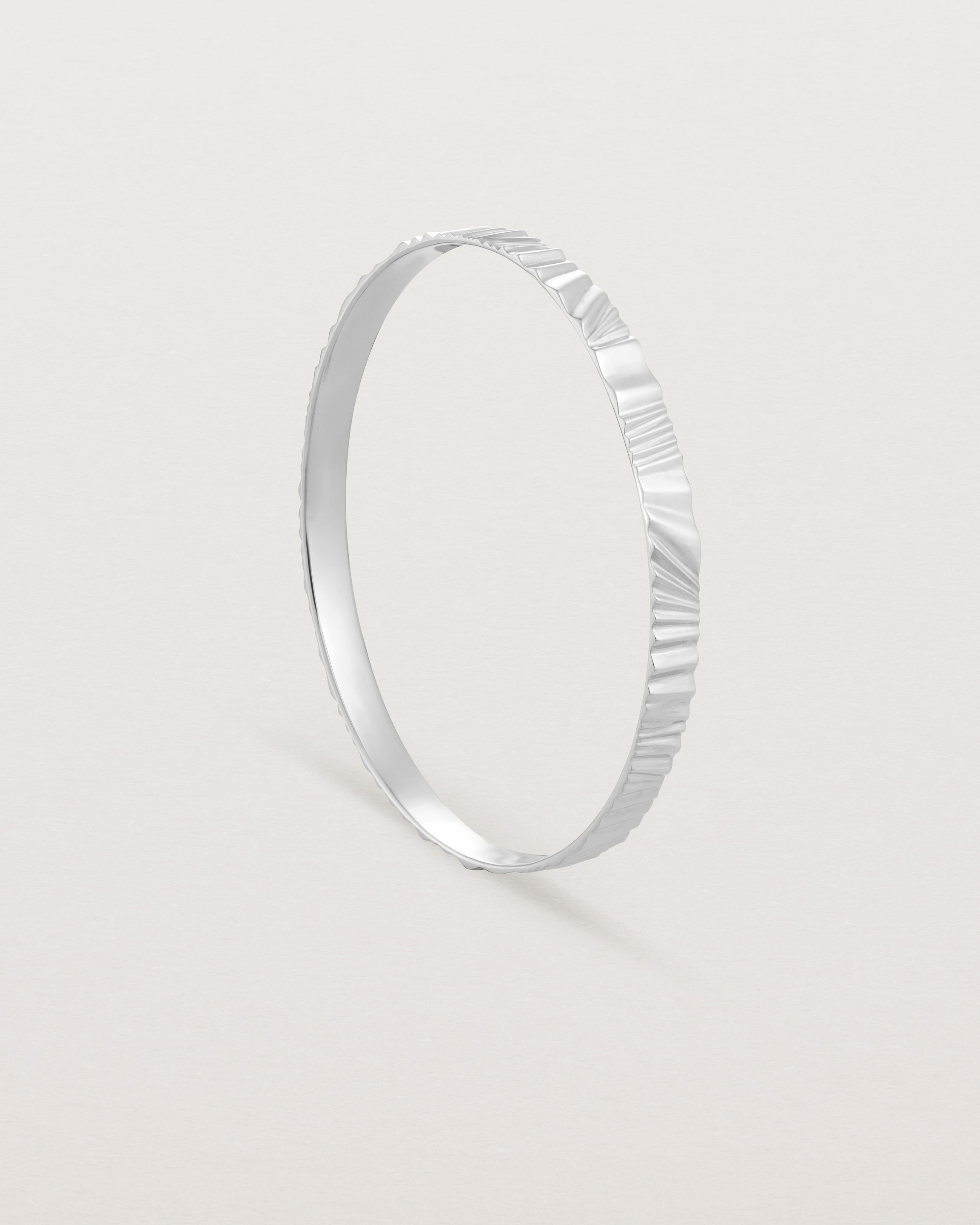 Standing view of the Pan Bangle in sterling silver.