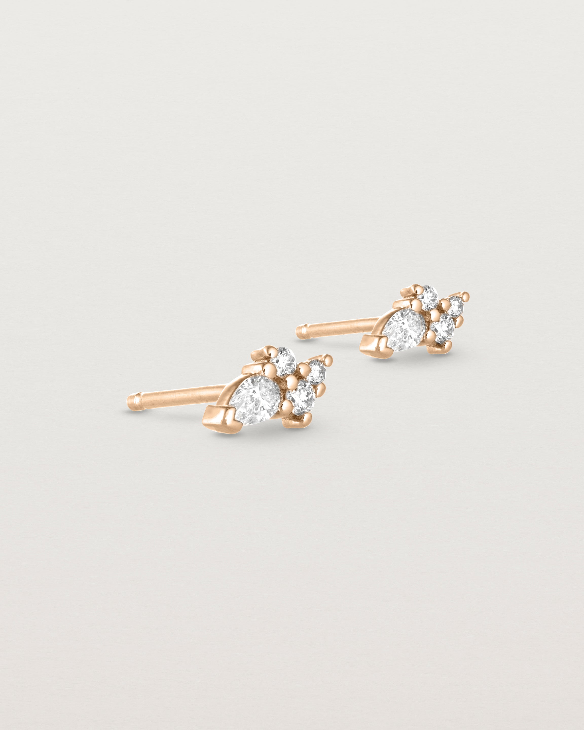 Angled view of the Pear Cluster Studs | Diamonds | Rose Gold