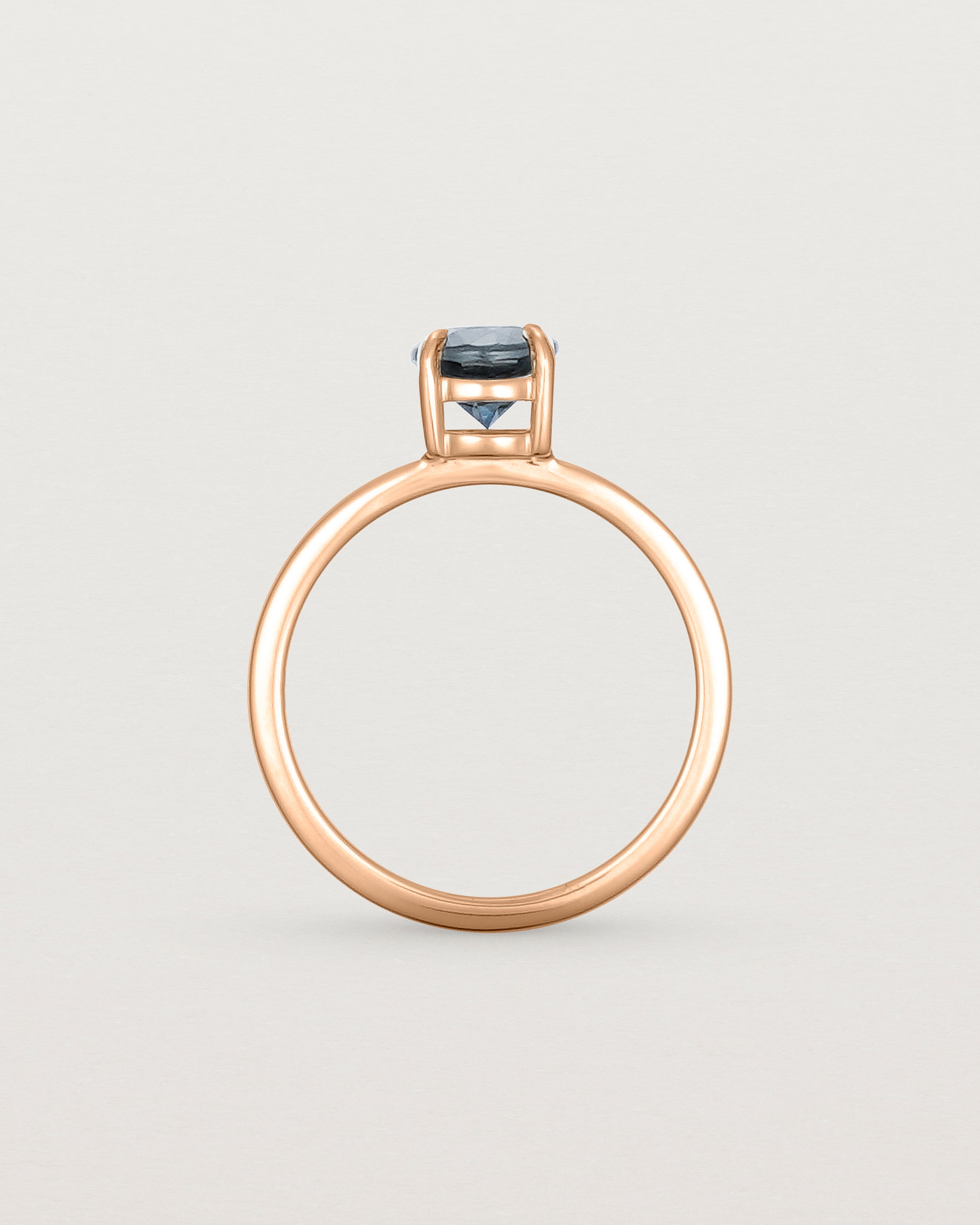 Standing view of the Petite Una Round Solitaire | Australian Sapphire | Rose Gold.