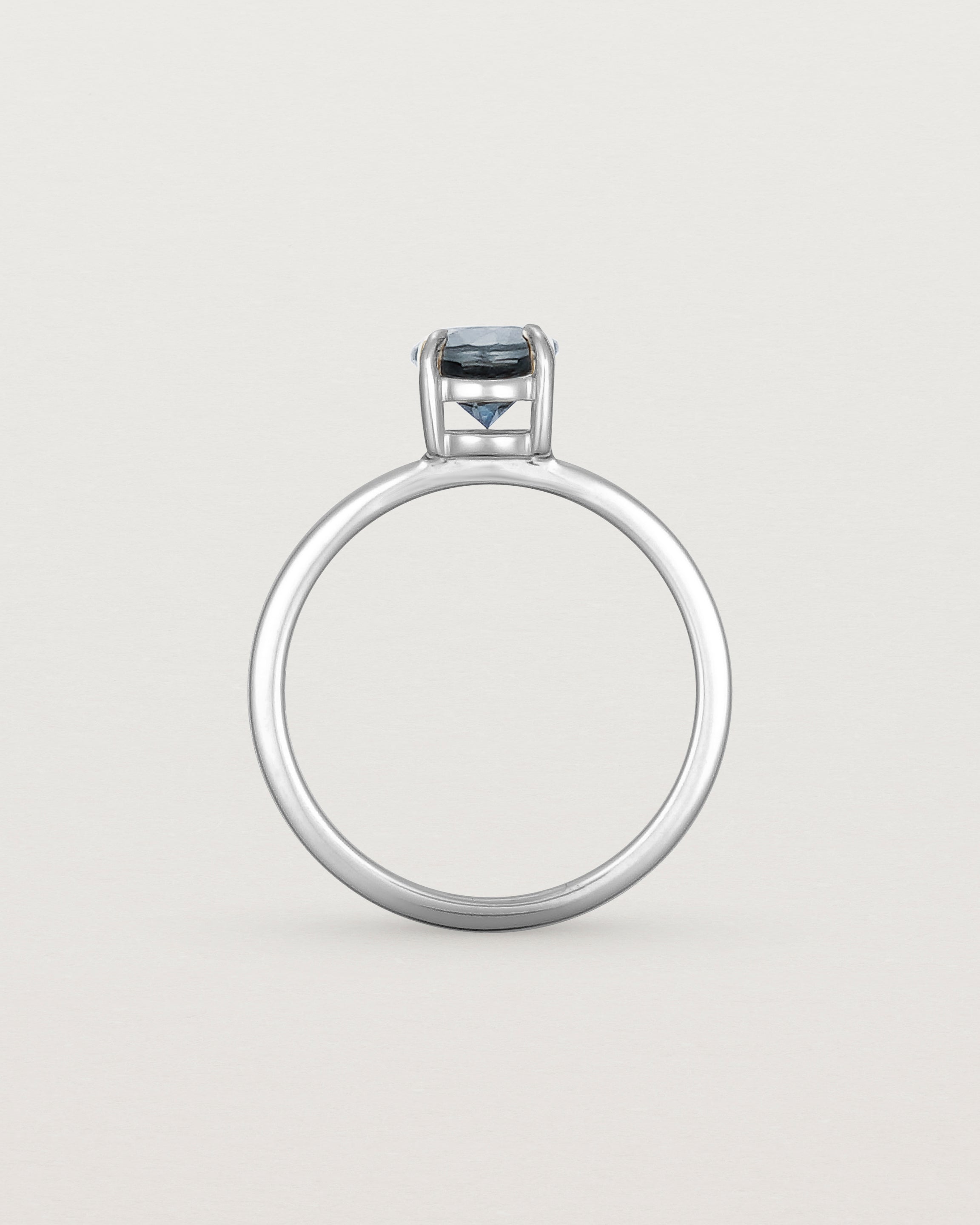 Standing view of the Petite Una Round Solitaire | Australian Sapphire | White Gold.