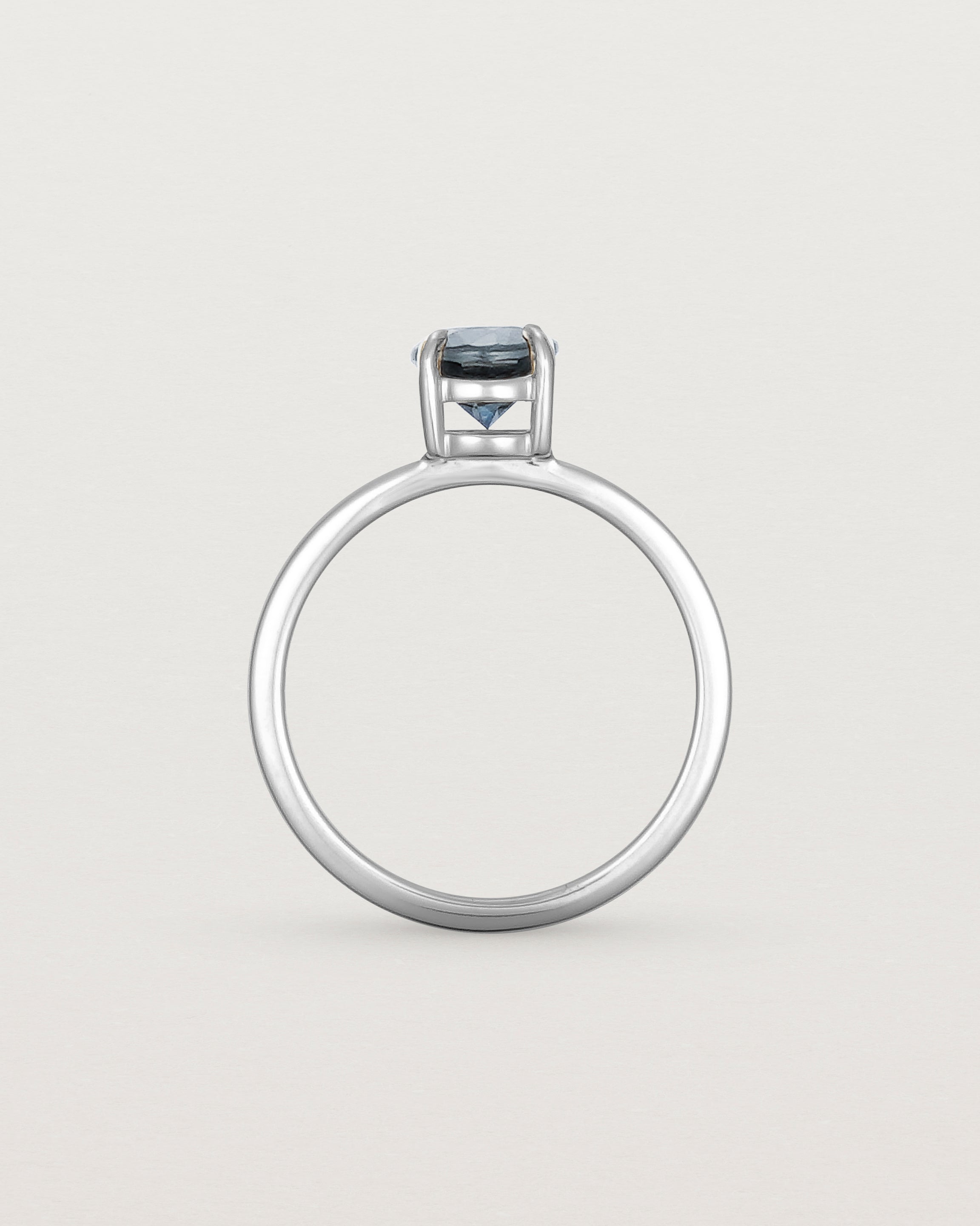 Standing view of the Petite Una Round Solitaire | Australian Sapphire | White Gold.