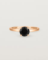 Front view of the Petite Una Round Solitaire | Black Spinel | Rose Gold.