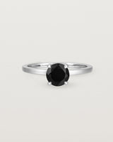 Front view of the Petite Una Round Solitaire | Black Spinel | White Gold.