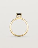 Standing view of the Petite Una Round Solitaire | Black Spinel | Yellow Gold.