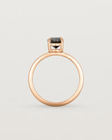 Standing view of the Petite Una Round Solitaire | Black Spinel | Rose Gold.