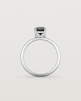 Standing view of the Petite Una Round Solitaire | Black Spinel | White Gold.