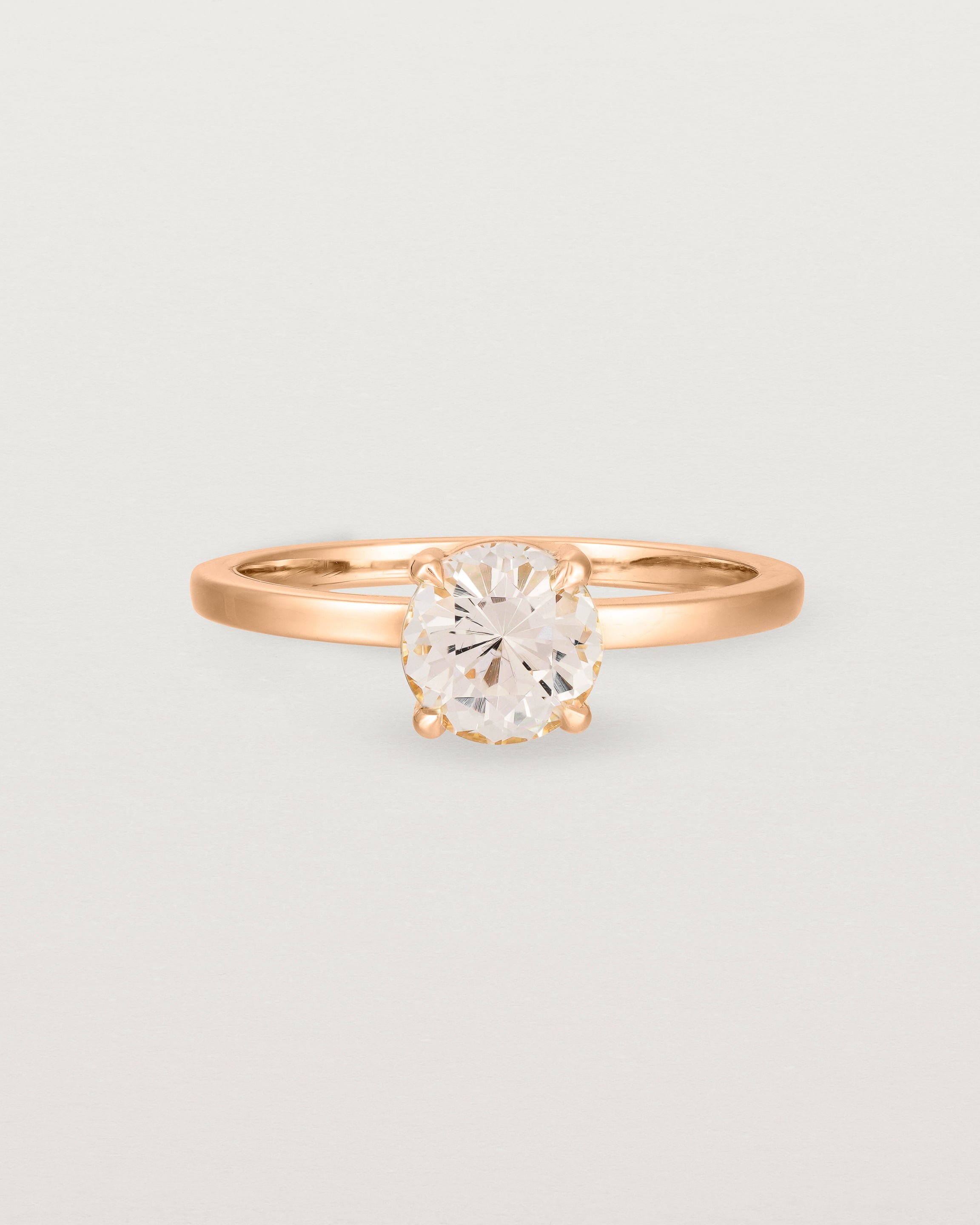 Front view of the Petite Una Round Solitaire | Morganite | Rose Gold.