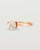 Angled view of the Petite Una Round Solitaire | Morganite | Rose Gold.