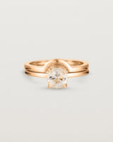 Front view of the Petite Una Round Solitaire | Morganite | Rose Gold stacking with the Cecile Crown Ring. 