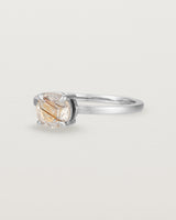 Angled view of the Petite Una Round Solitaire | Rutilated Quartz | White Gold.