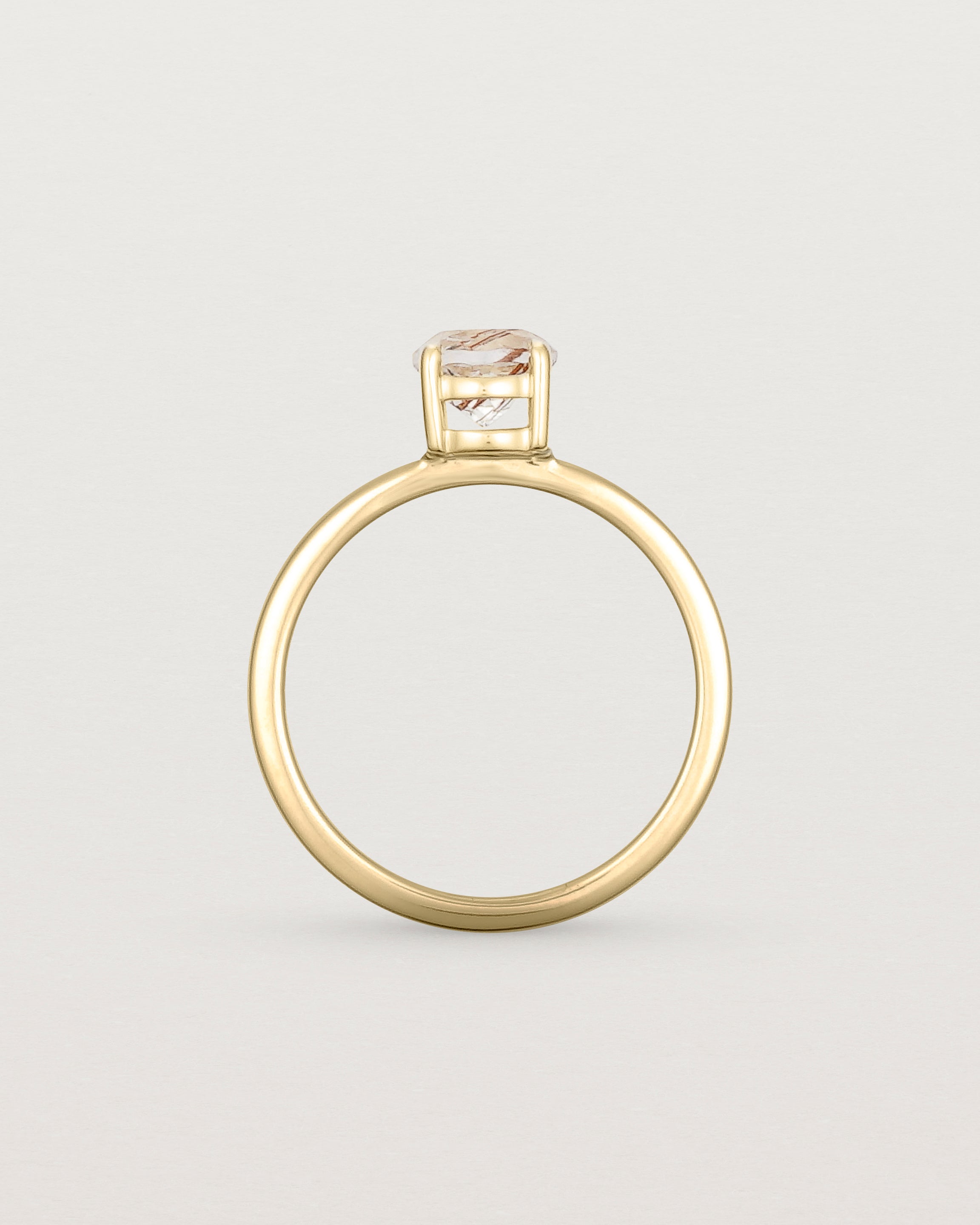 Standing view of the Petite Una Round Solitaire | Rutilated Quartz | Yellow Gold.