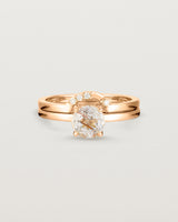 Front view of the Petite Una Round Solitaire | Rutilated Quartz | Rose Gold stack with the Cecile Crown Ring | Diamond. 