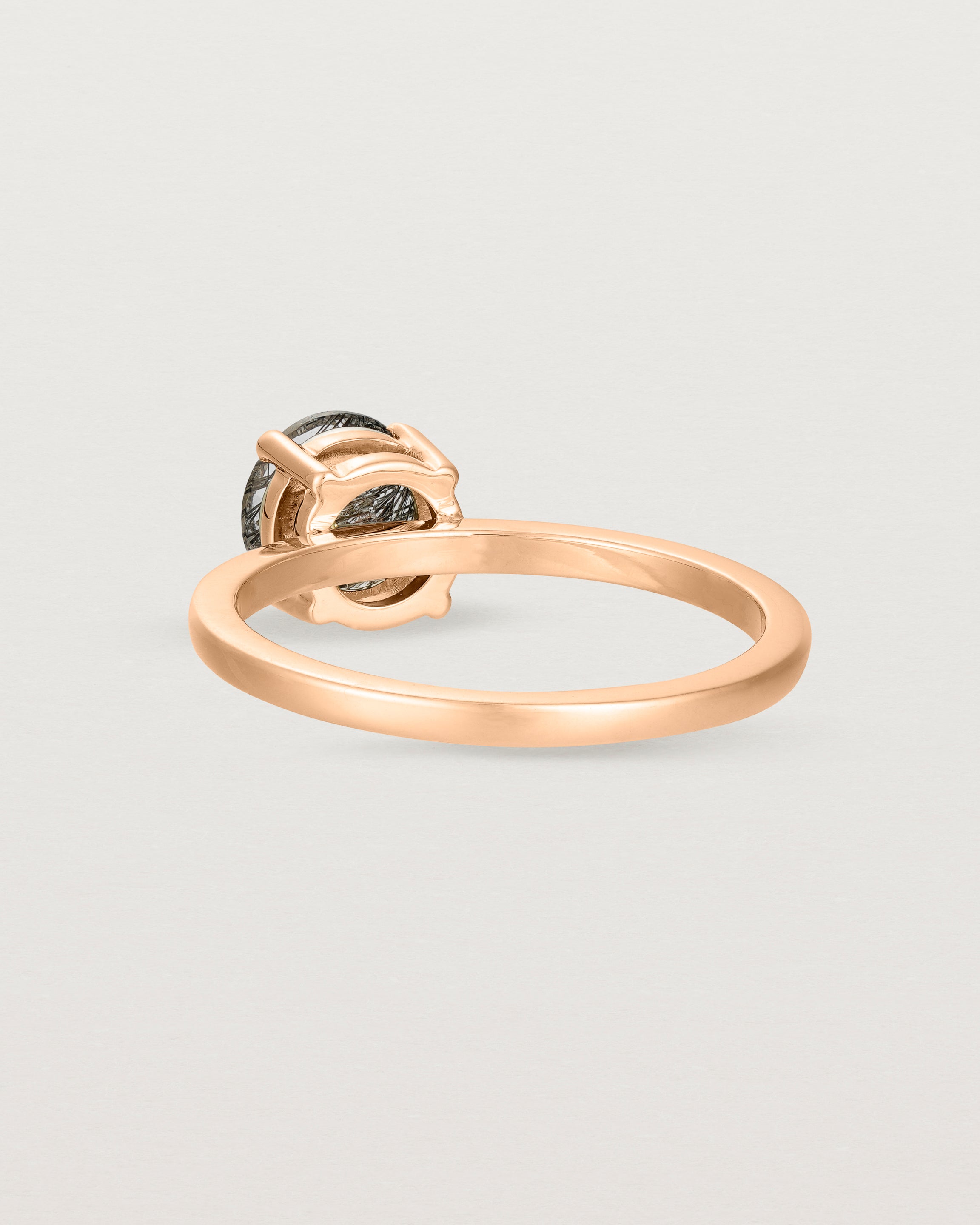 Back view of the Petite Una Round Solitaire | Tourmalinated Quartz | Rose Gold.
