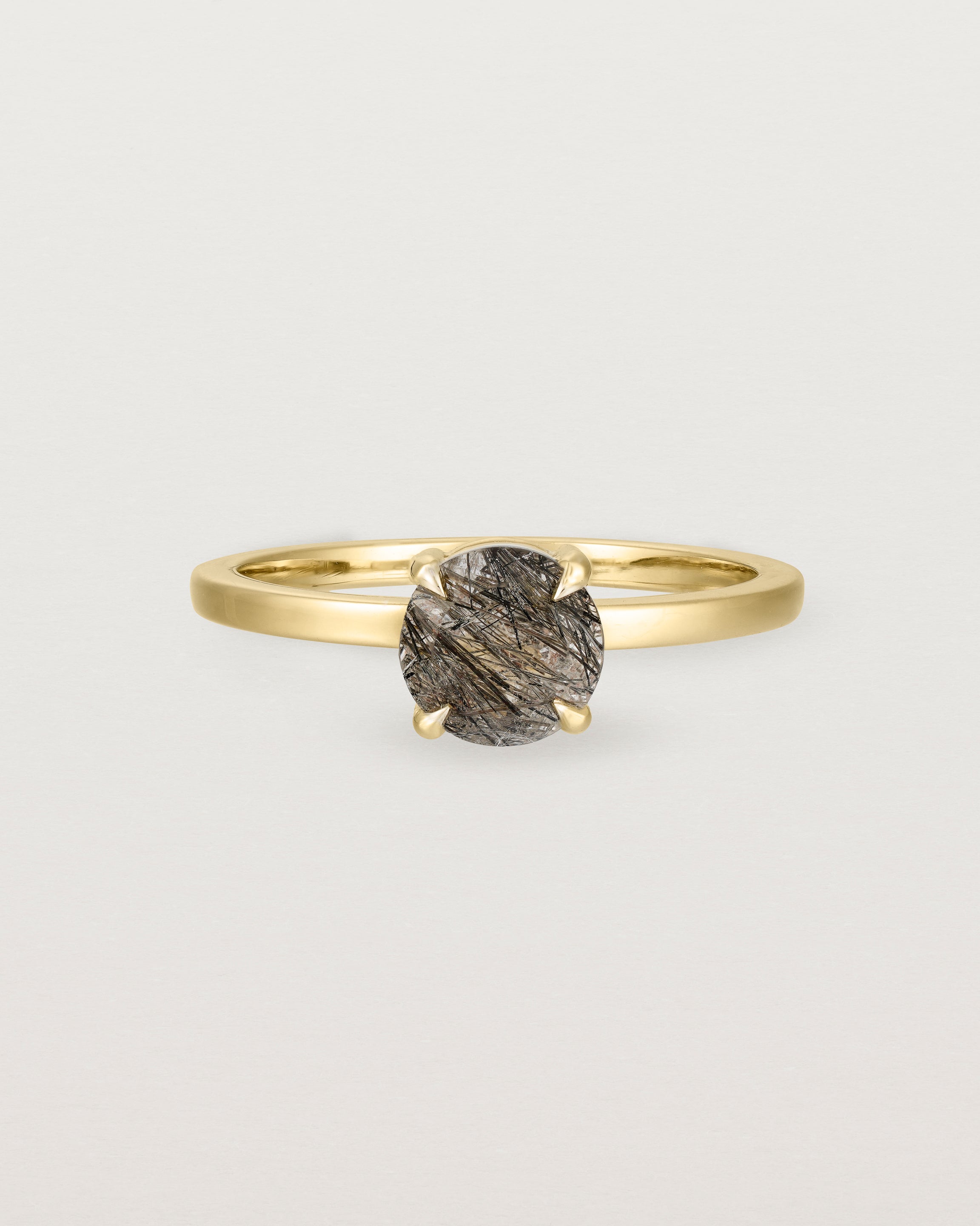 Front view of the Petite Una Round Solitaire | Tourmalinated Quartz | Yellow Gold.