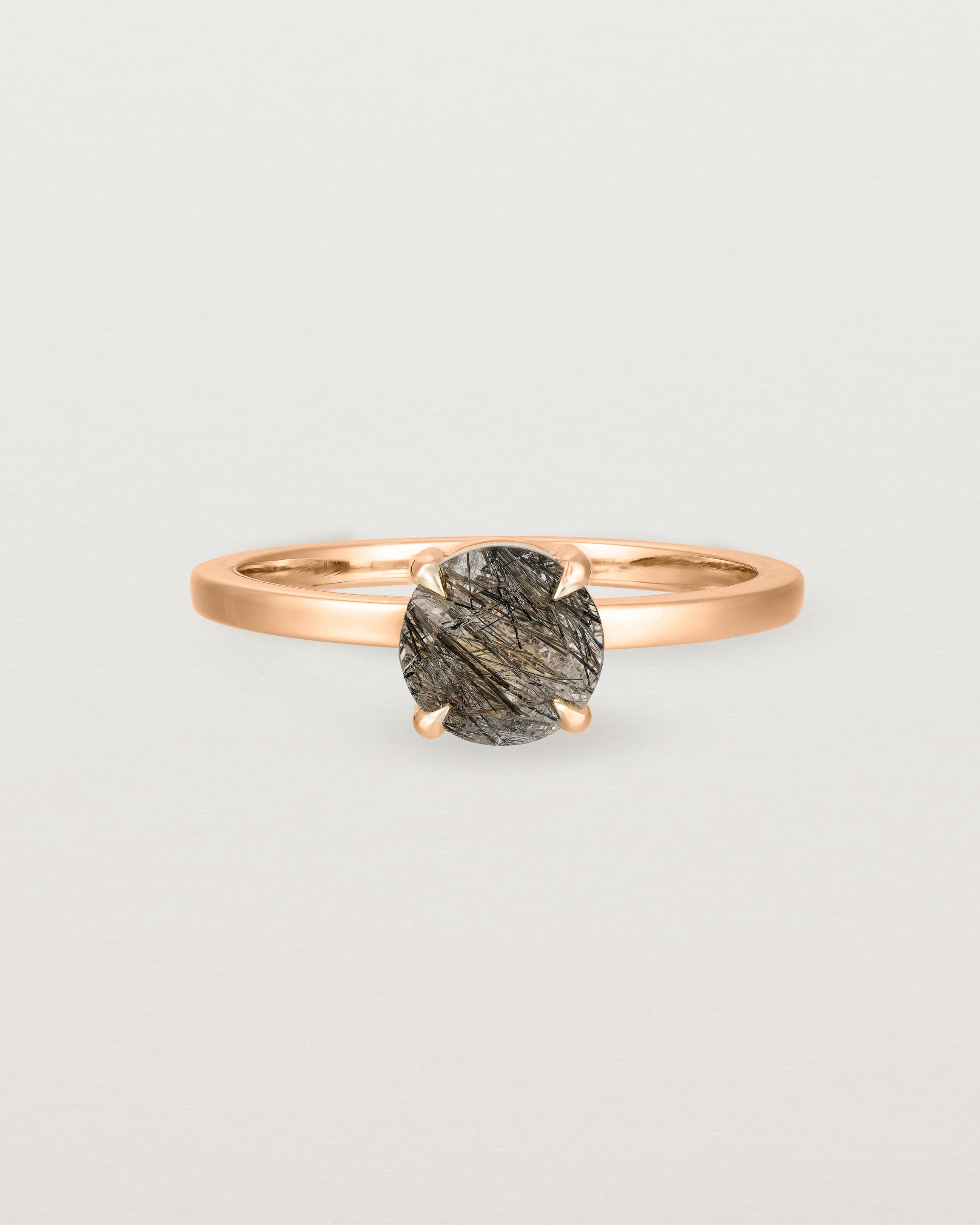 Front view of the Petite Una Round Solitaire | Tourmalinated Quartz | Rose Gold.