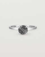 Front view of the Petite Una Round Solitaire | Tourmalinated Quartz | White Gold.