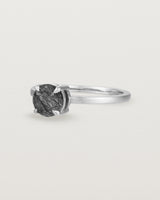 Angled view of the Petite Una Round Solitaire | Tourmalinated Quartz | White Gold.