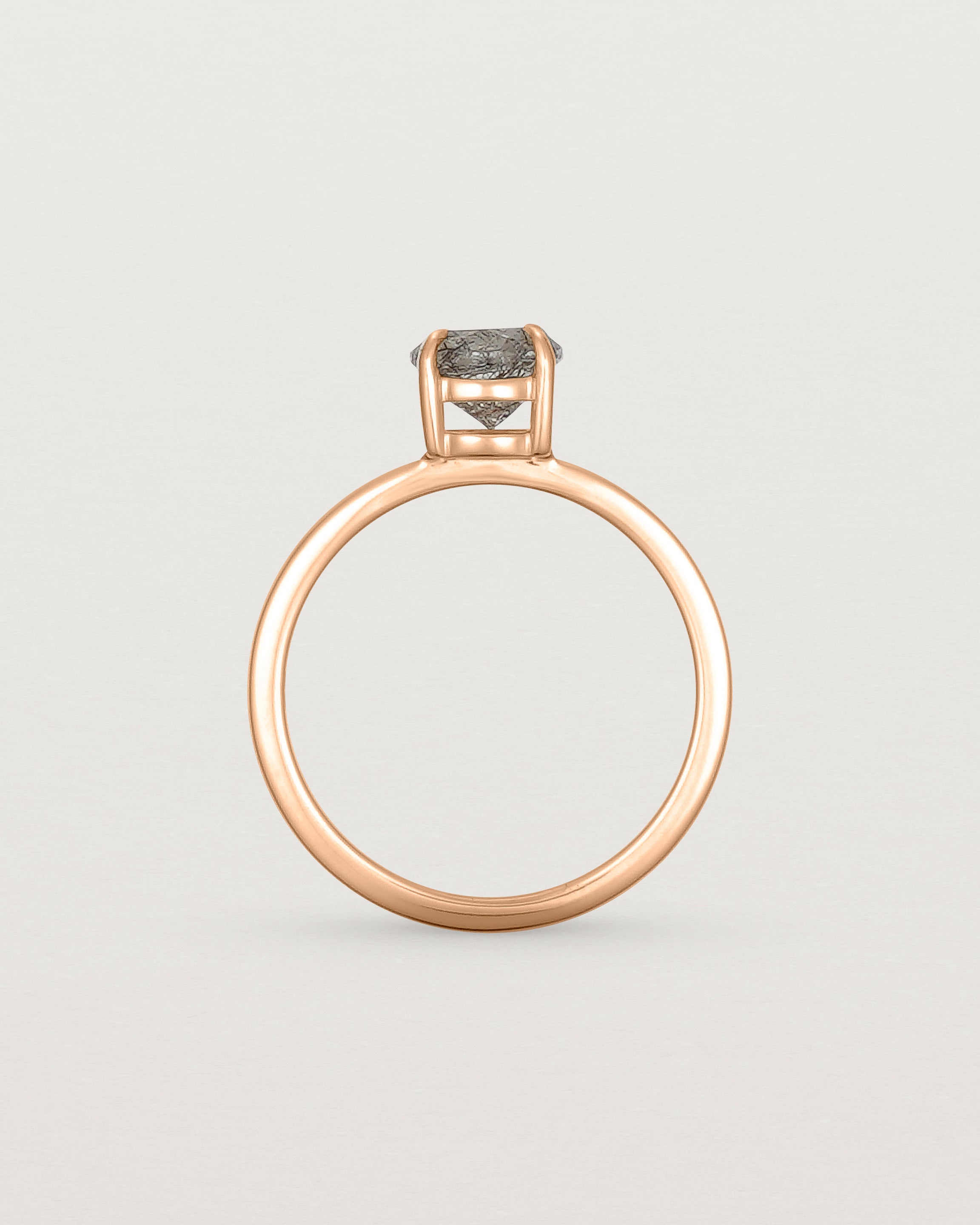 Standing view of the Petite Una Round Solitaire | Tourmalinated Quartz | Rose Gold.