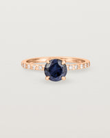 Front view of the Petite Una Round Solitaire | Australian Sapphire | Rose Gold with cascade shoulders. .