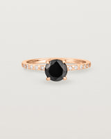 Front view of the Petite Una Round Solitaire | Black Spinel | Rose Gold with Cascade Shoulders.