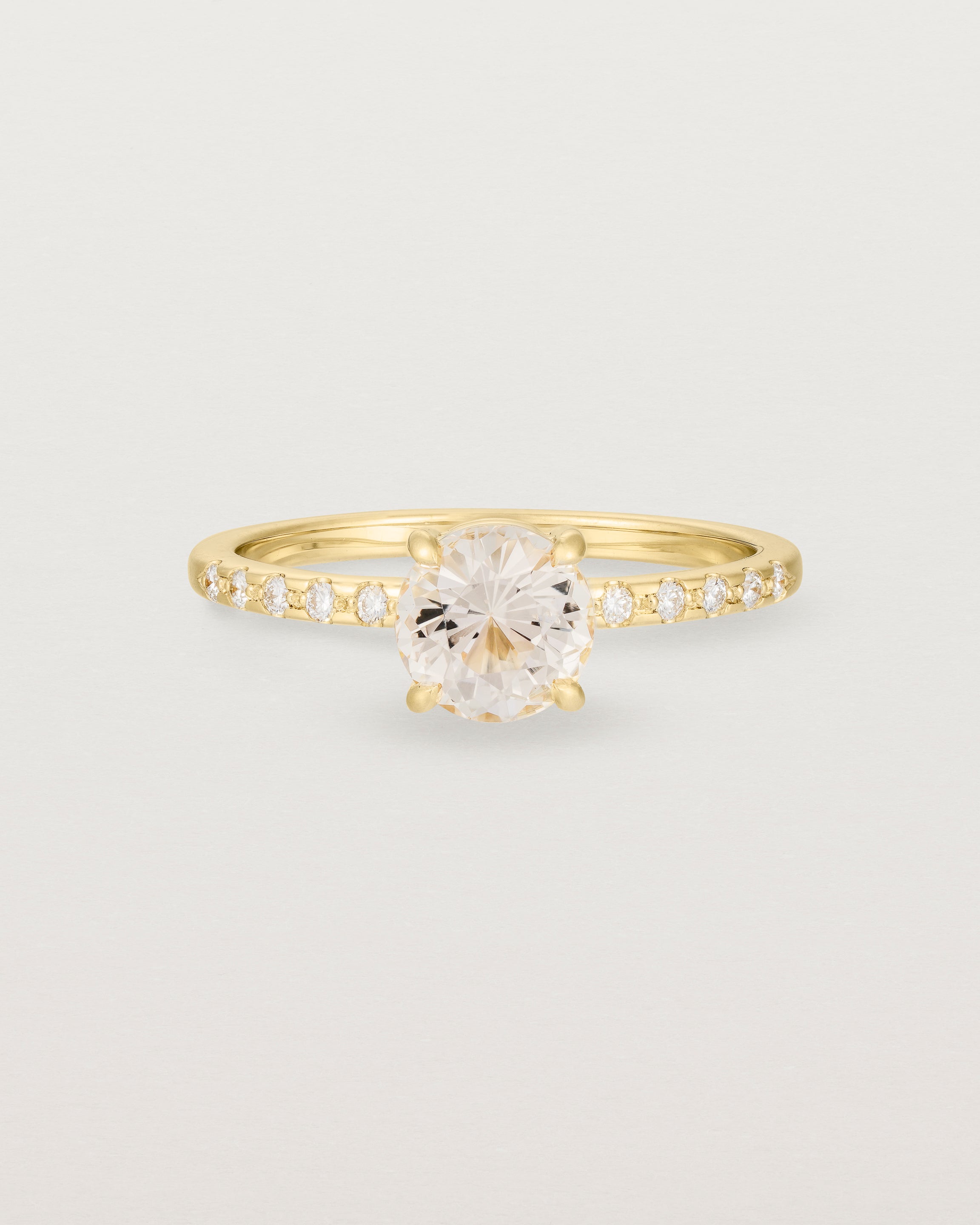 The Petite Una Round Solitaire | Morganite with Cascade Shoulders in Yellow Gold
