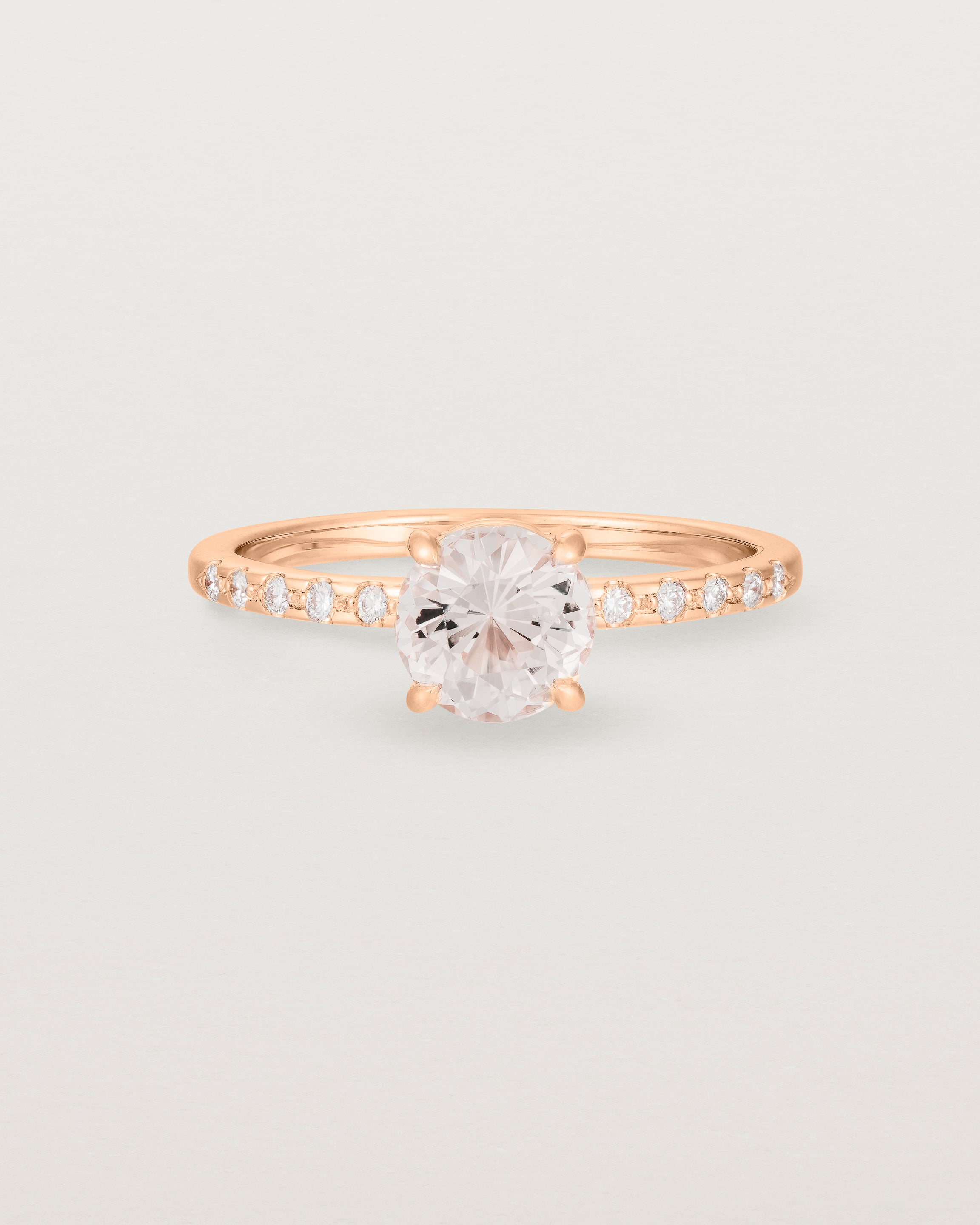 The Petite Una Round Solitaire | Morganite with Cascade Shoulders in Rose Gold