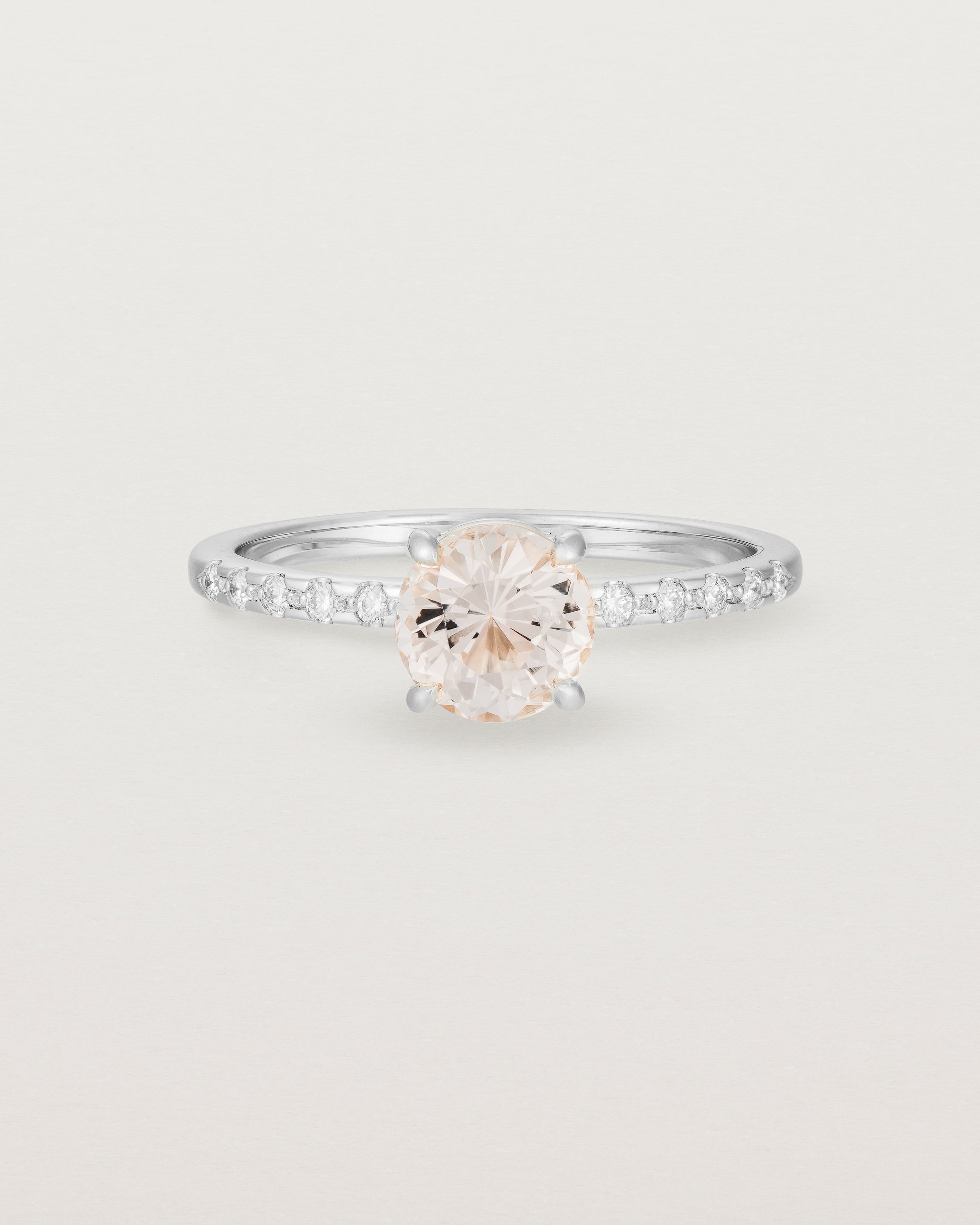 The Petite Una Round Solitaire | Morganite with Cascade Shoulders in White Gold