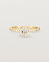 The Petite Una Round Solitaire | Morganite with Cascade Shoulders in Yellow Gold