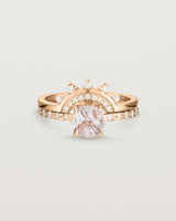 Front view of the Petite Una Round Solitaire | Rutilated Quartz stacked Adeline Crown Ring | Diamonds in Rose Gold.