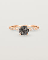 Front view of the Petite Una Round Solitaire | Tourmalinated Quartz | Rose Gold with Cascade Shoulders.
