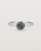 Front view of the Petite Una Round Solitaire | Tourmalinated Quartz | White Gold with Cascade Shoulders.