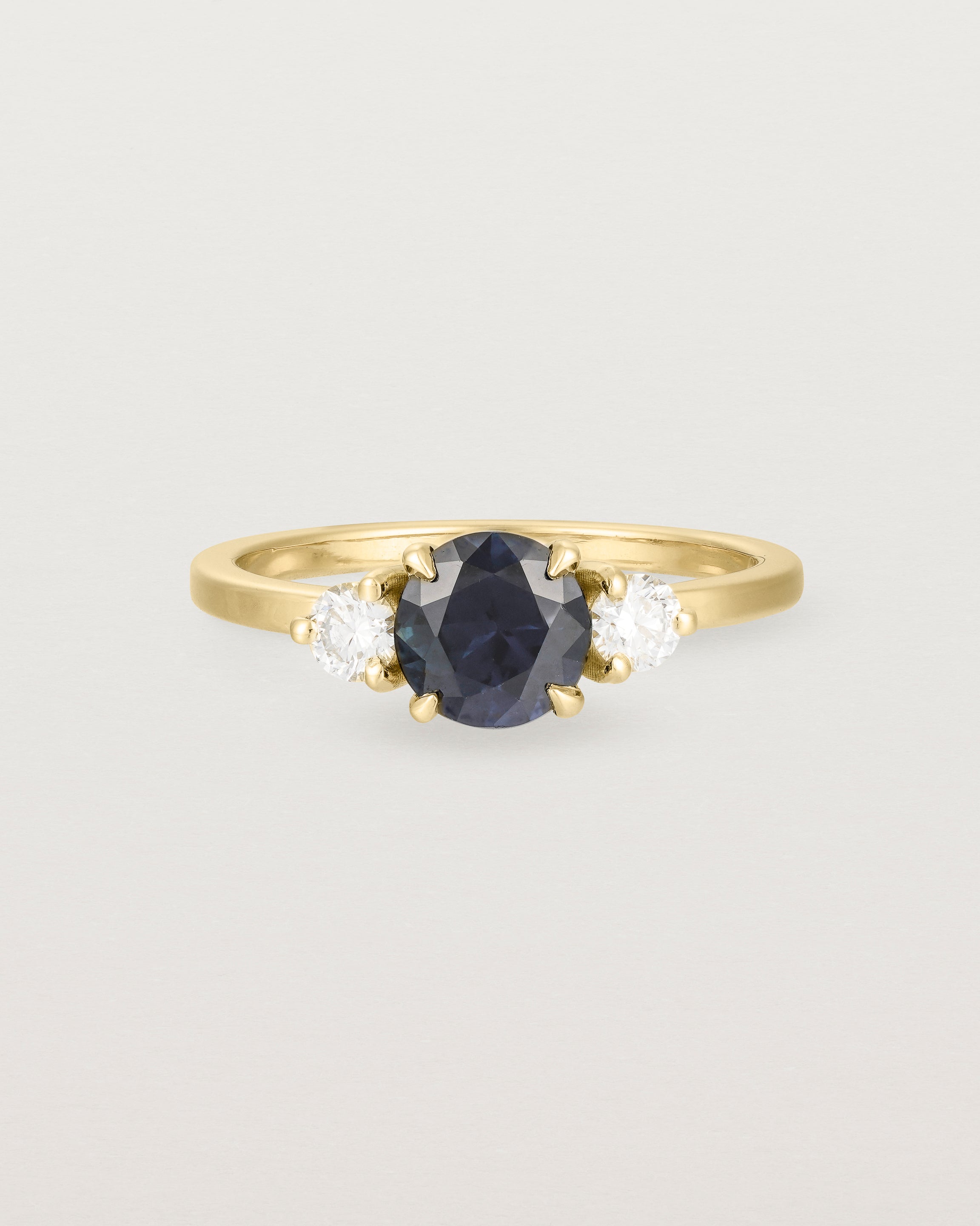 Front view of the Petite Una Round Trio Ring | Australian Sapphire & Diamonds | Yellow Gold.