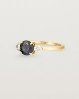 Angled view of the Petite Una Round Trio Ring | Australian Sapphire & Diamonds | Yellow Gold.