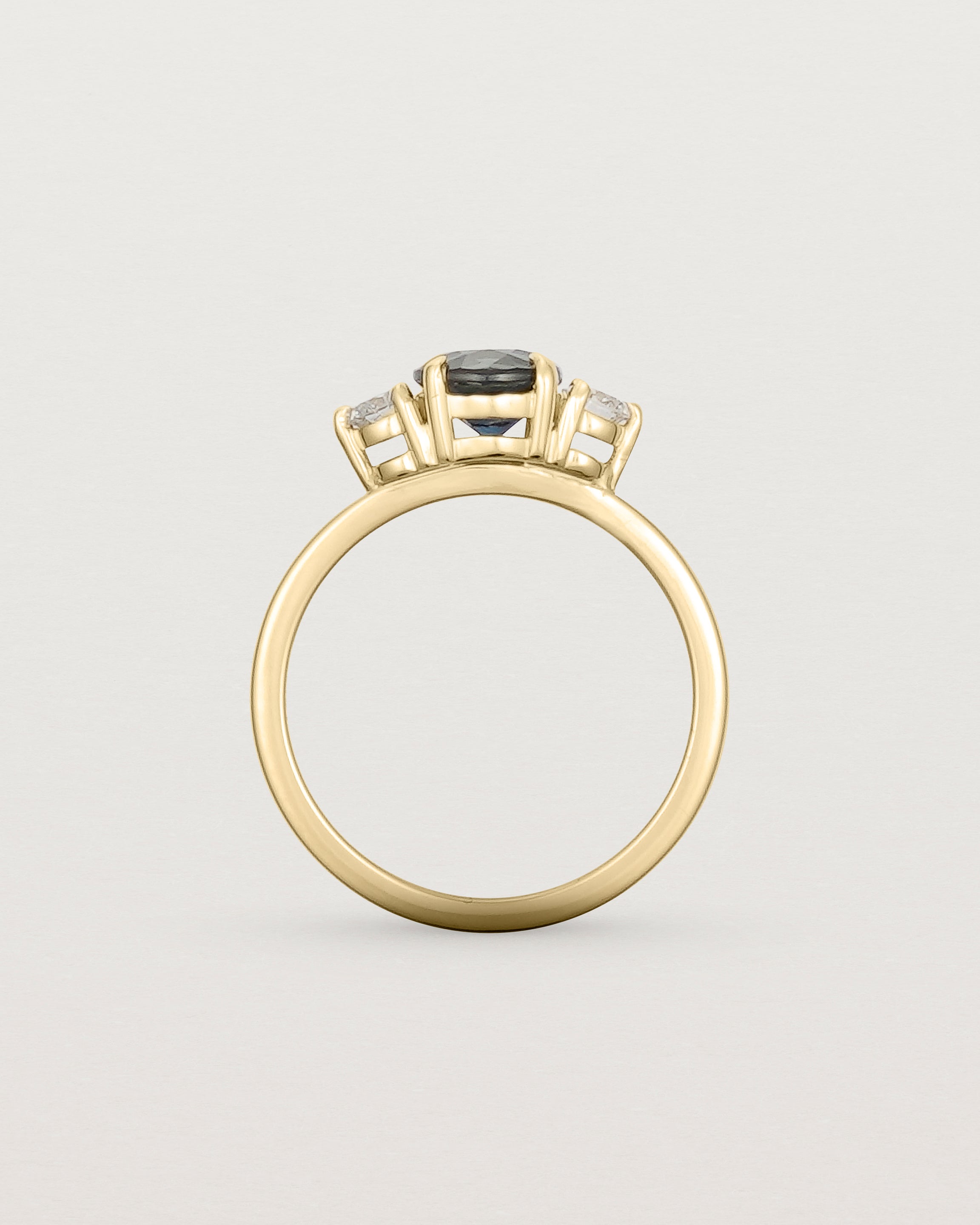 Standing view of the Petite Una Round Trio Ring | Australian Sapphire & Diamonds | Yellow Gold.