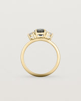 Standing view of the Petite Una Round Trio Ring | Australian Sapphire & Diamonds | Yellow Gold.