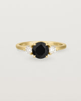 Front view of the Petite Una Round Trio Ring | Black Spinel & Diamonds | Yellow Gold.