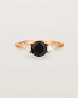 Front view of the Petite Una Round Trio Ring | Black Spinel & Diamonds | Rose Gold.