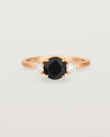 Front view of the Petite Una Round Trio Ring | Black Spinel & Diamonds | Rose Gold.