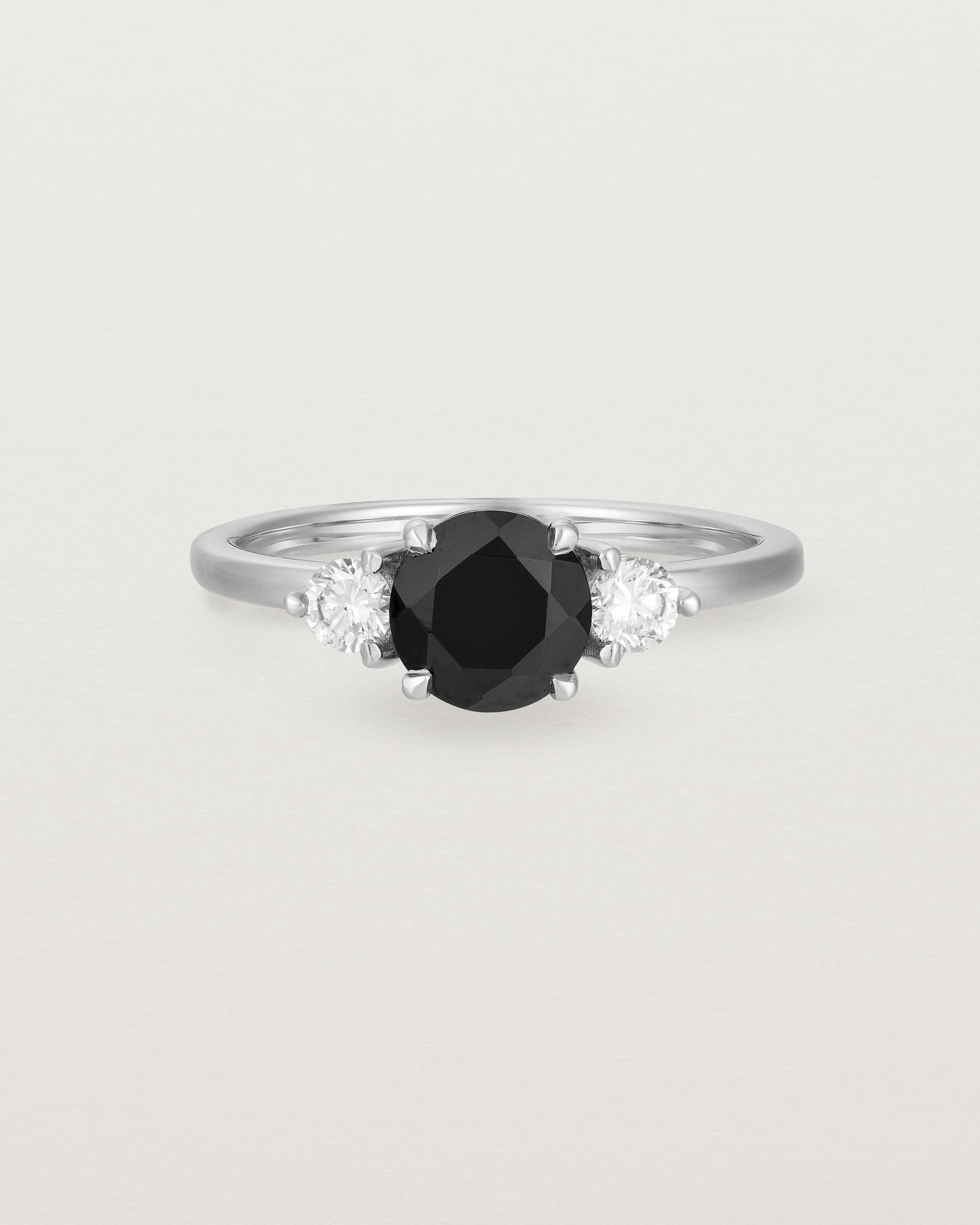 Front view of the Petite Una Round Trio Ring | Black Spinel & Diamonds | White Gold.