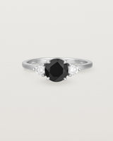 Front view of the Petite Una Round Trio Ring | Black Spinel & Diamonds | White Gold.
